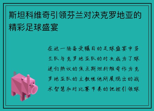 斯坦科维奇引领芬兰对决克罗地亚的精彩足球盛宴